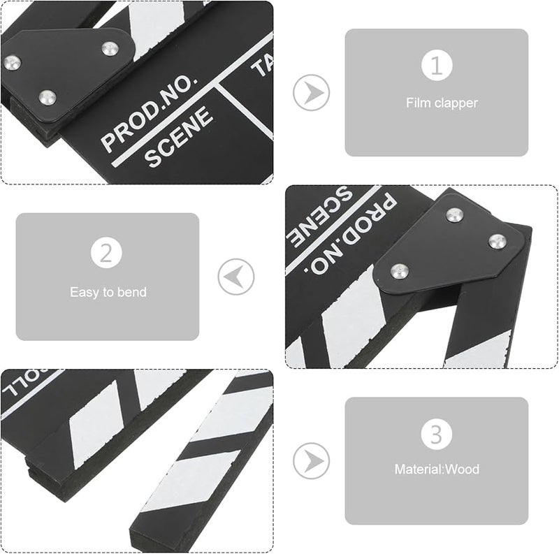 4Pcs Wooden Movie Clapboard Set With Color Sticks And Dry Erase Film Board For Directors - Image 2